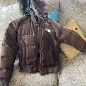 The North Face Brown Puffer Coat with Fur Hood